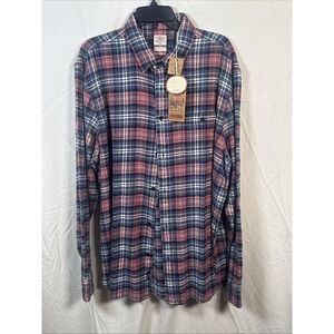 Faherty‎ Brand XXL Navy Red Plaid Organic Cotton Flannel Button Down NWT